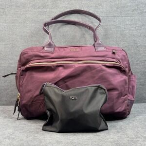 Tumi Voyageur Purple Nylon Tote Bag with Accessory Pouch Plum Gold Hardware Y2K